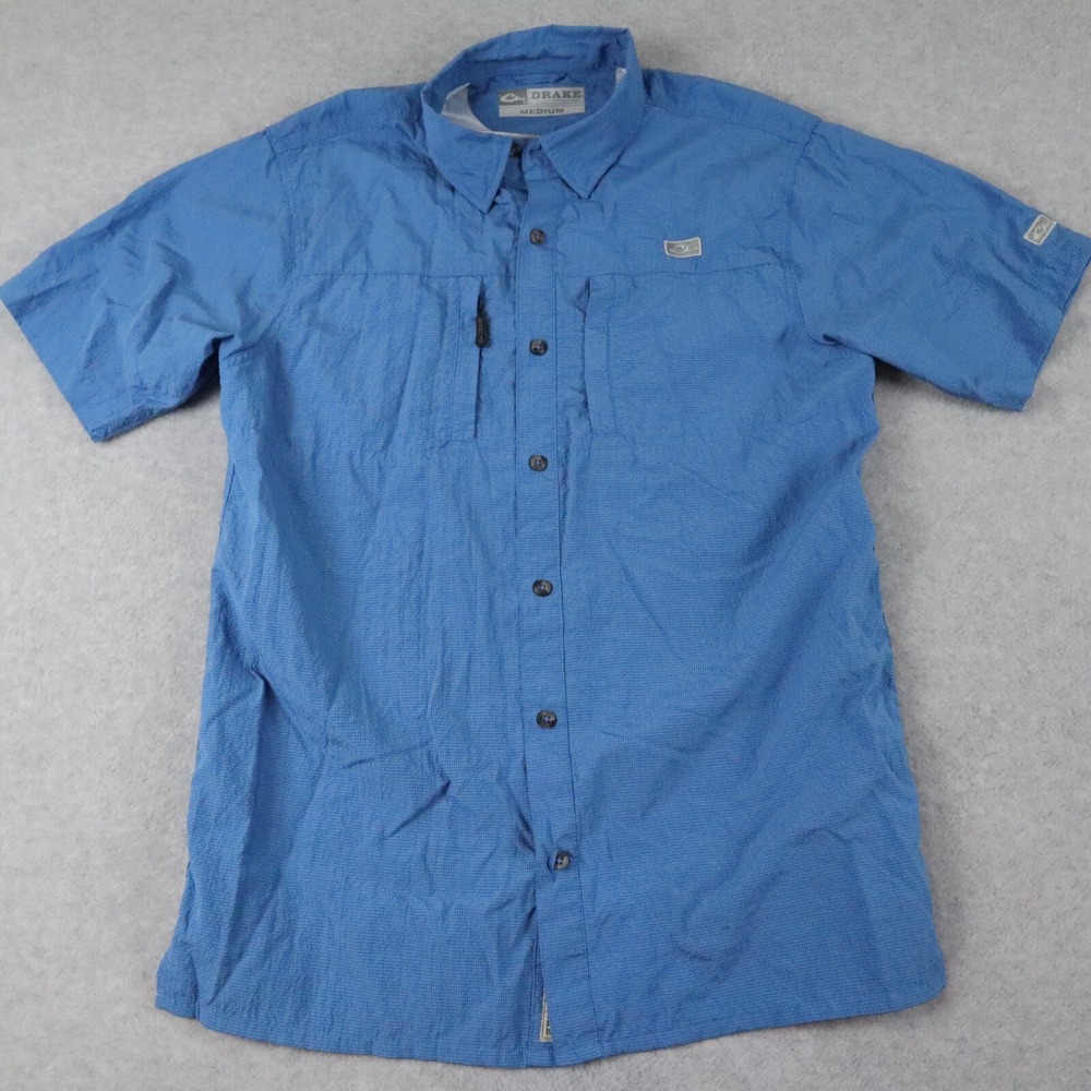 Drake Shirt Mens Medium Outdoor Vented Hiking Fishing Button Up Short Sleeve